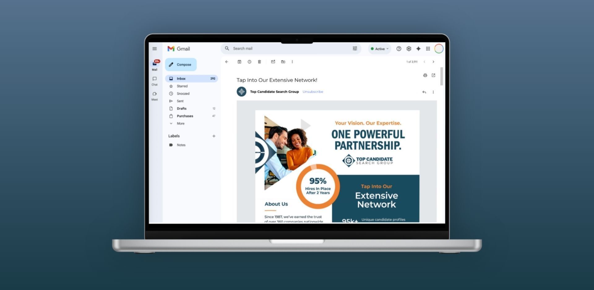 Laptop displaying an email newsletter page open on the screen