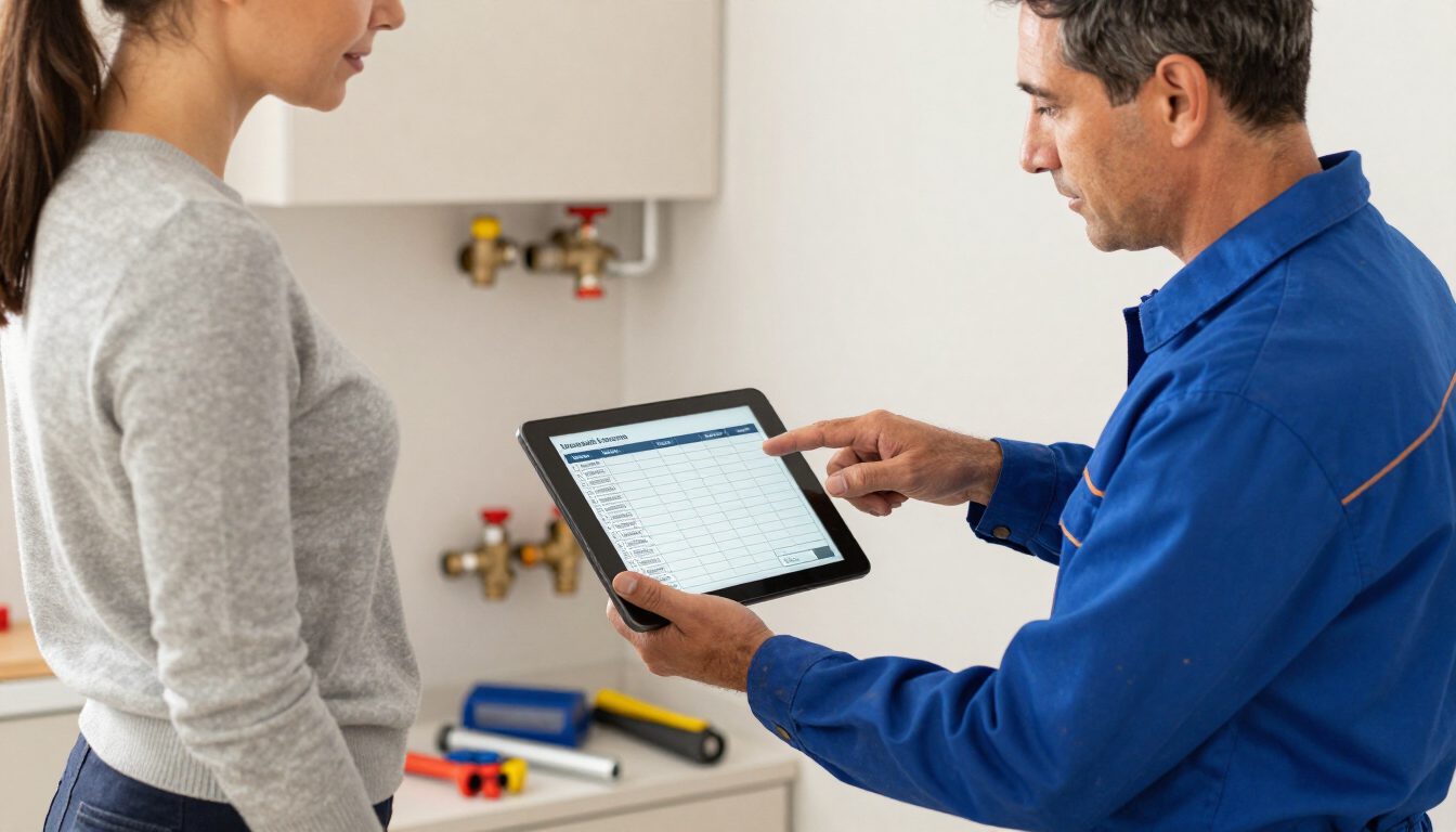 Pro Mechanical technician reviewing completed repair with homeowner