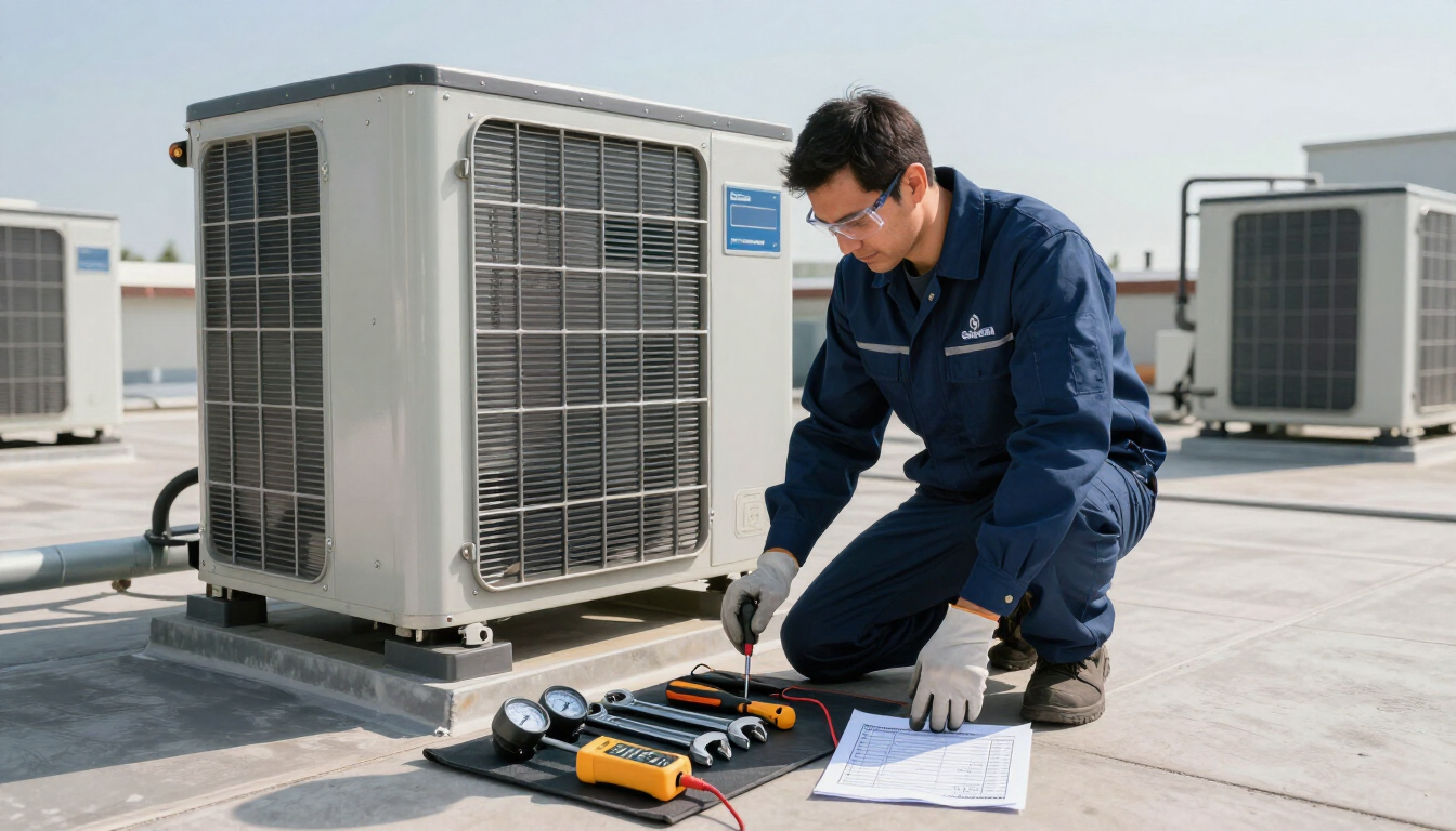 Pro Mechanical technician performing refrigeration maintenance