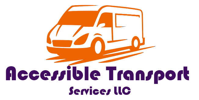 A logo for accessible transport services llc with an orange van