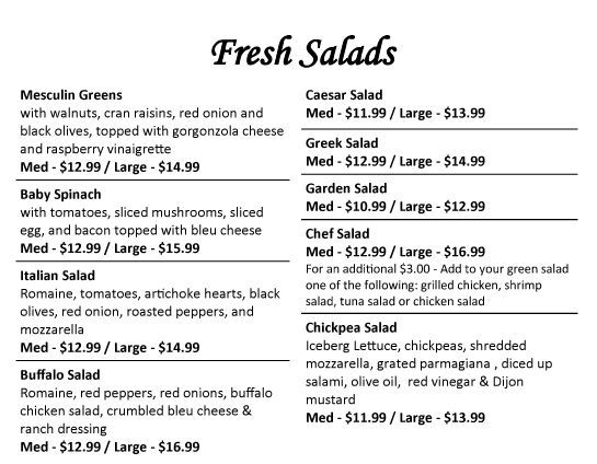Fresh Salad Menu
