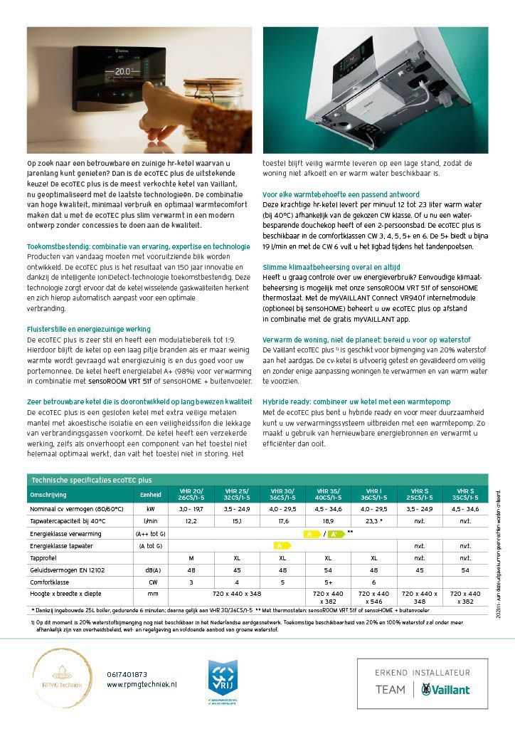 Vaillant ecoTEC plus hr-ketel aanbiedings folder