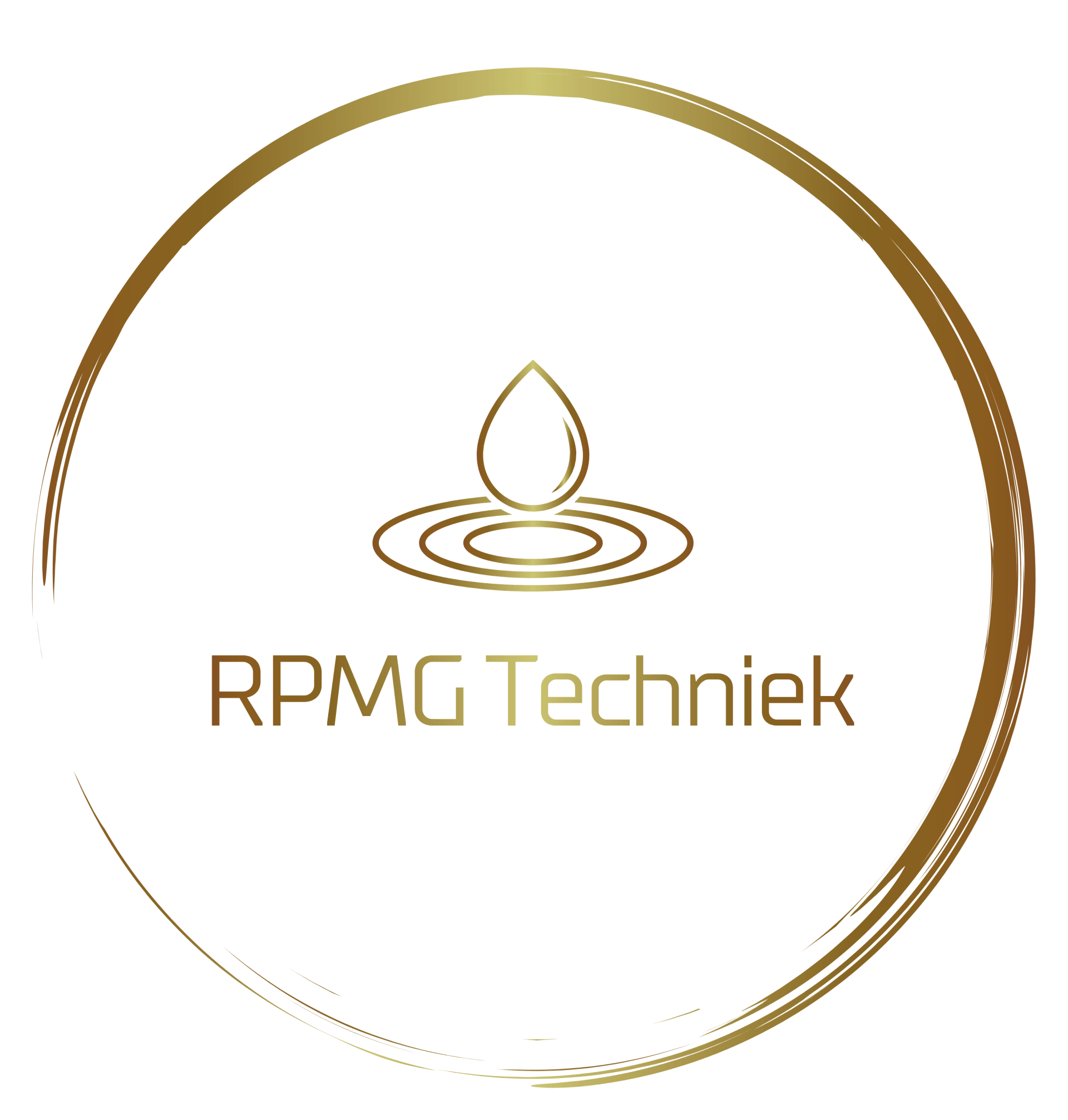 Logo met een gouden cirkel, een gestileerde druppel en de tekst ‘RPMG Techniek’
