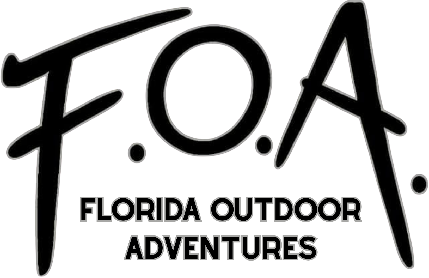 Black handwritten letters spelling “F.O.A.” on a white background