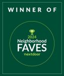 Winner of 2024 Neighborhood Faves award from Nextdoor, with a green trophy icon inside a green circle.