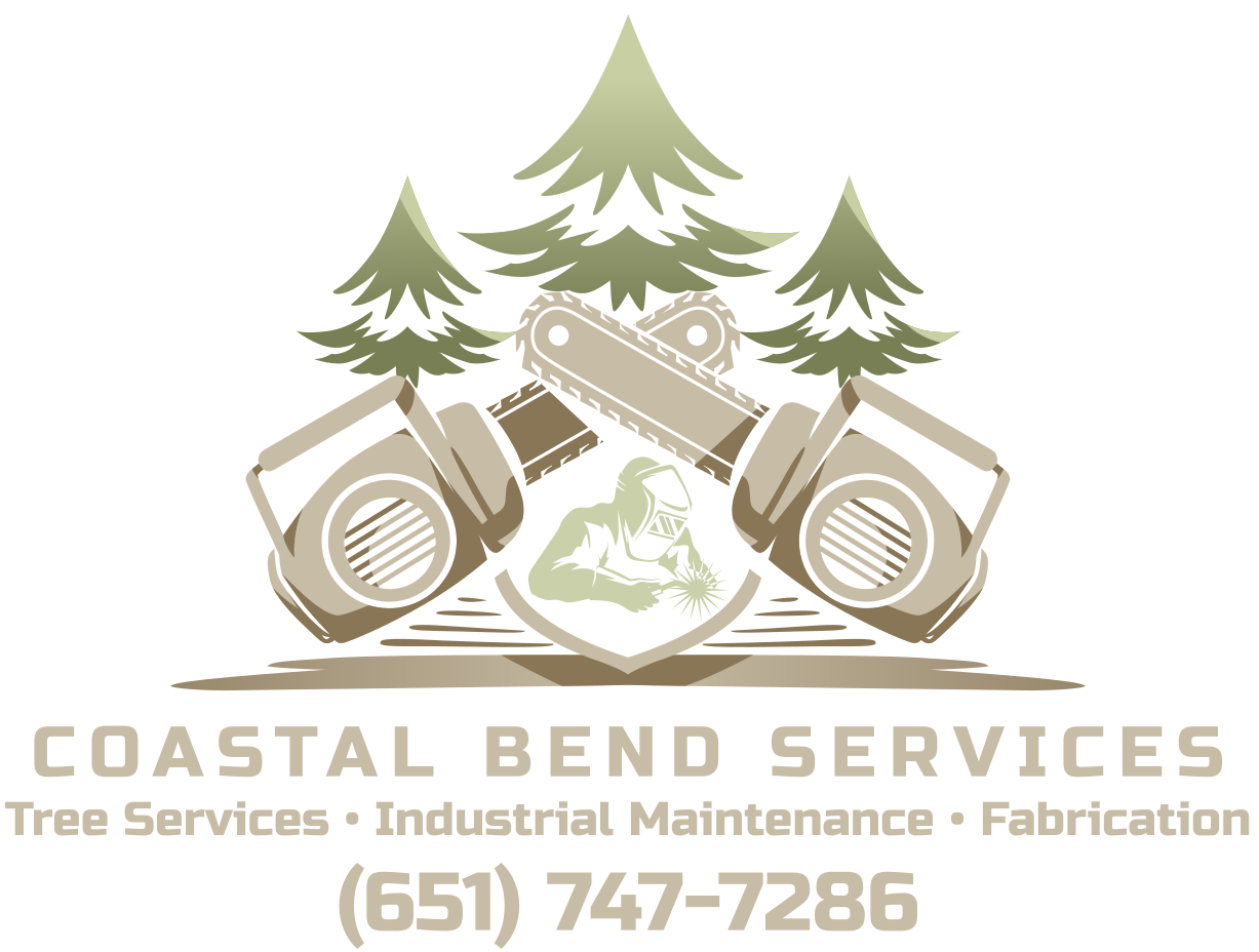 Coastal Bend Services logo with trees, machinery, and phone number (651) 747-7286