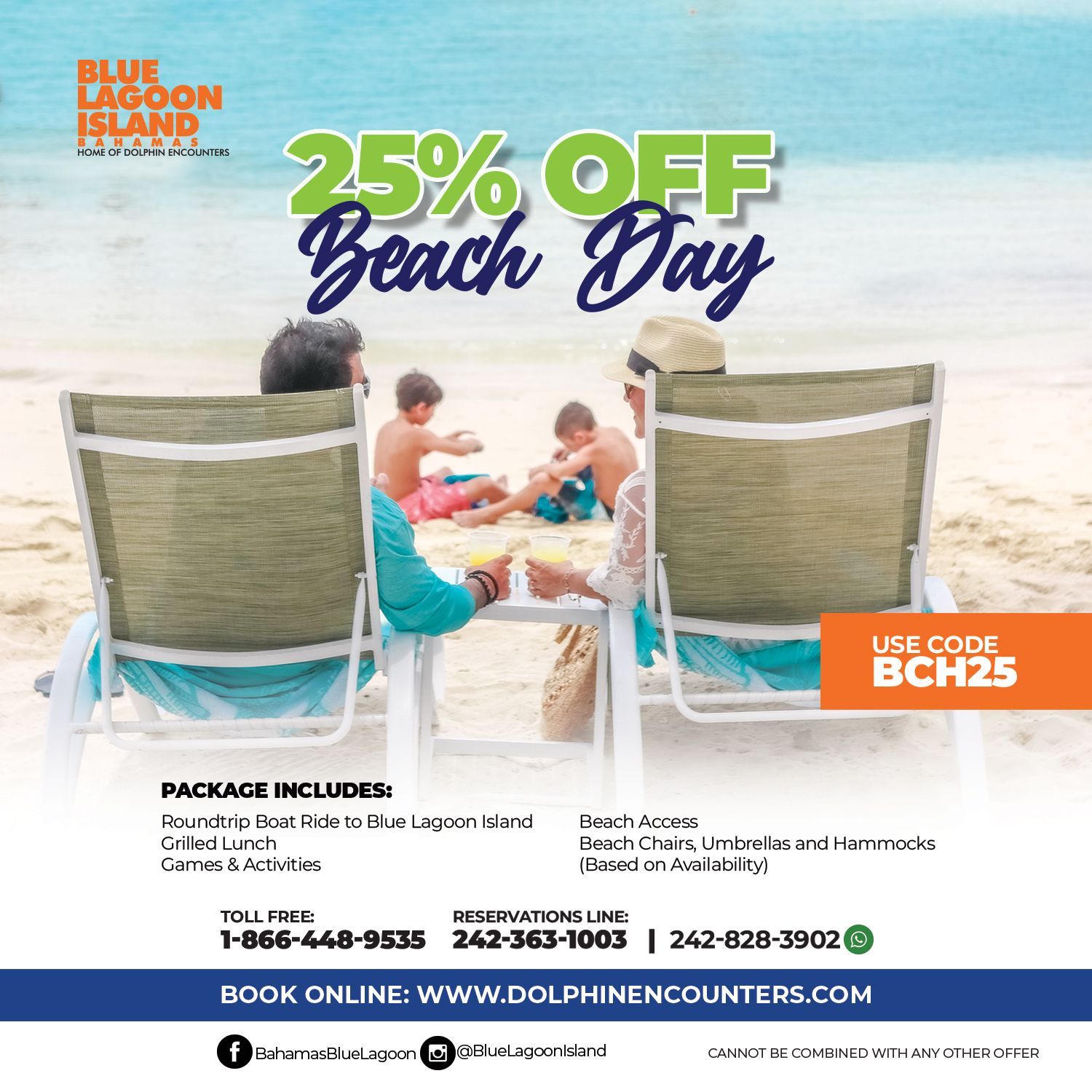 Promotional poster for a Brach Day savings at Blue Lagoon Island