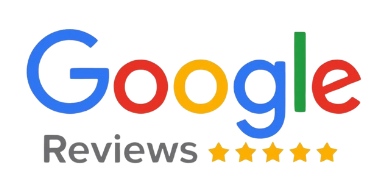 A google review logo with five stars on a white background.