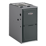 Gray furnace, upright with front panel, vents. Gray furnace, upright with front panel, vents.