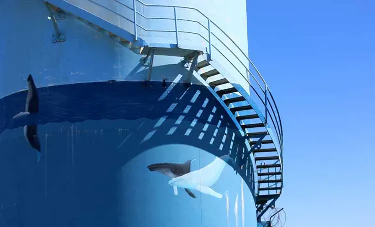 Stairs Going Up Building With Whale Design — Arc Attack Fabrication in Woolgoolga, NSW