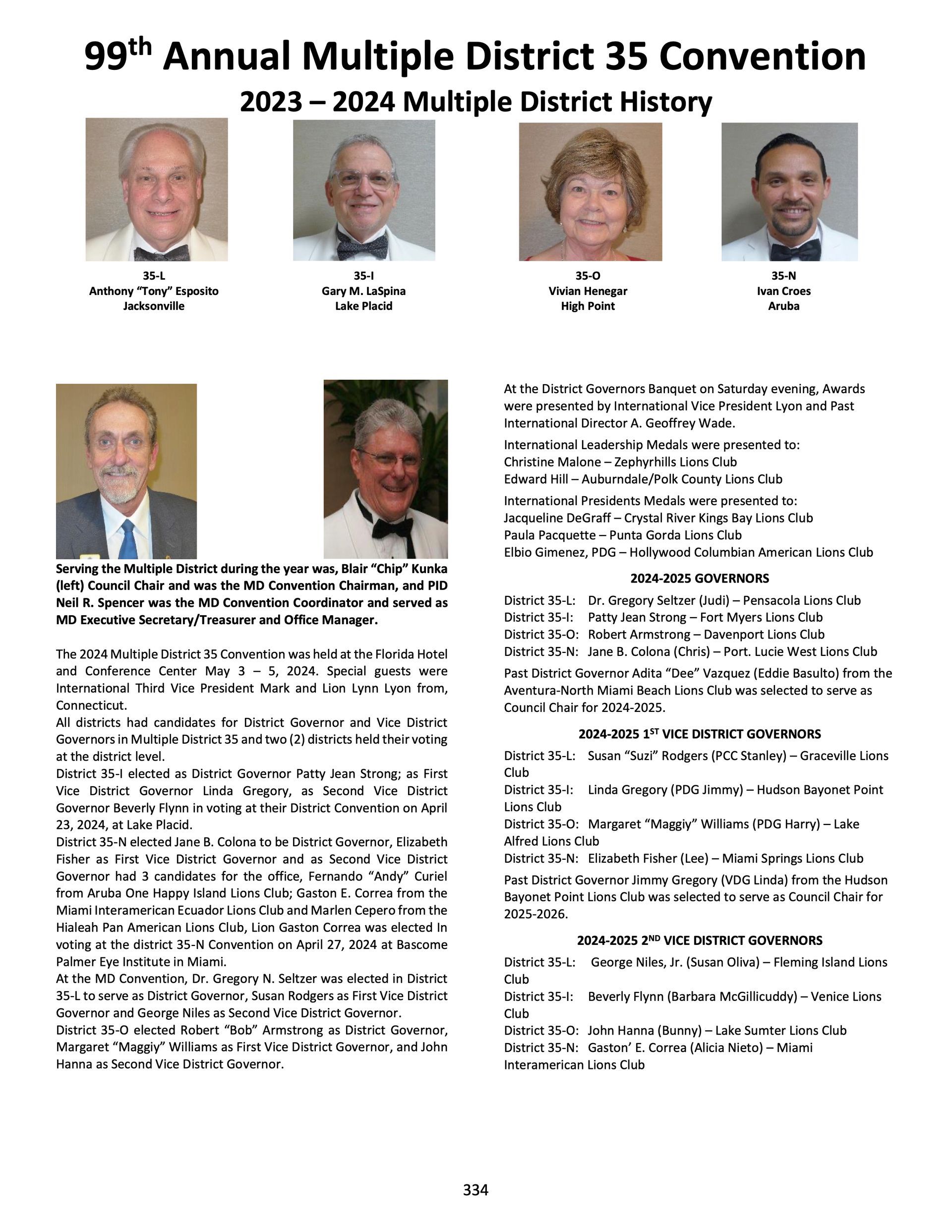 A page from the 99th annual multiple district 35 convention