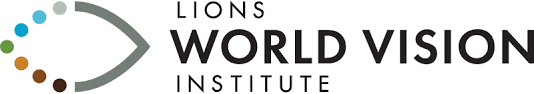 Logo for Lions World Vision Institute: Eye shape with colorful dots, black text.