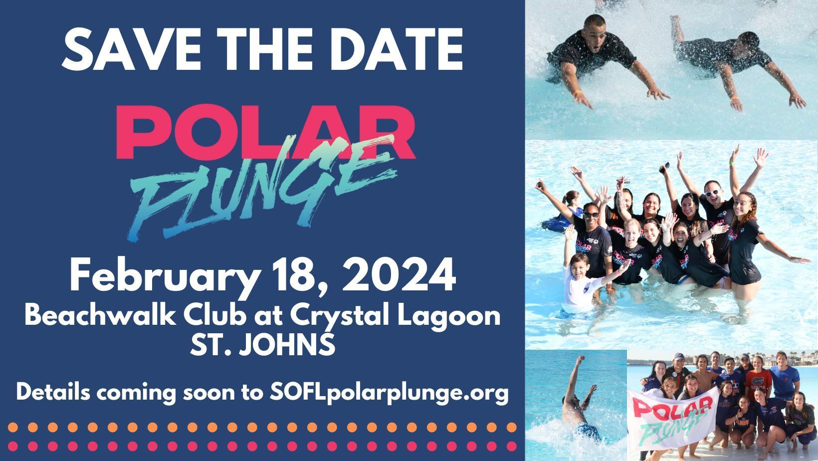 A save the date poster for polar plunge beachwalk club at crystal lagoon st. johns