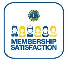 A lion 's club membership satisfaction logo with a group of people standing next to each other.