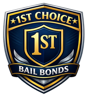 Shield logo: "1ST CHOICE" in gold and white on blue, with "BAIL BONDS" below.