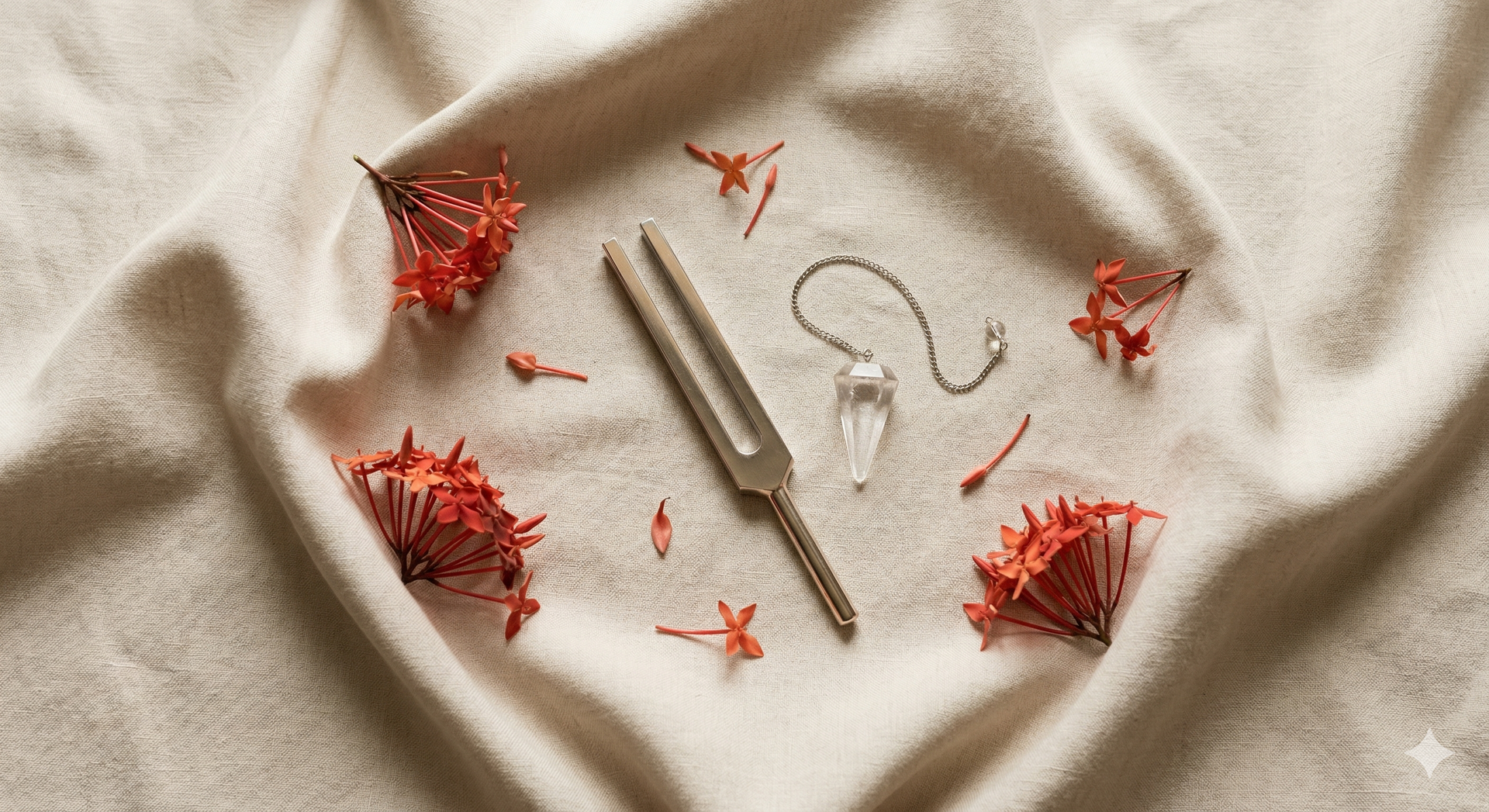 tuning fork on linen for sound healing