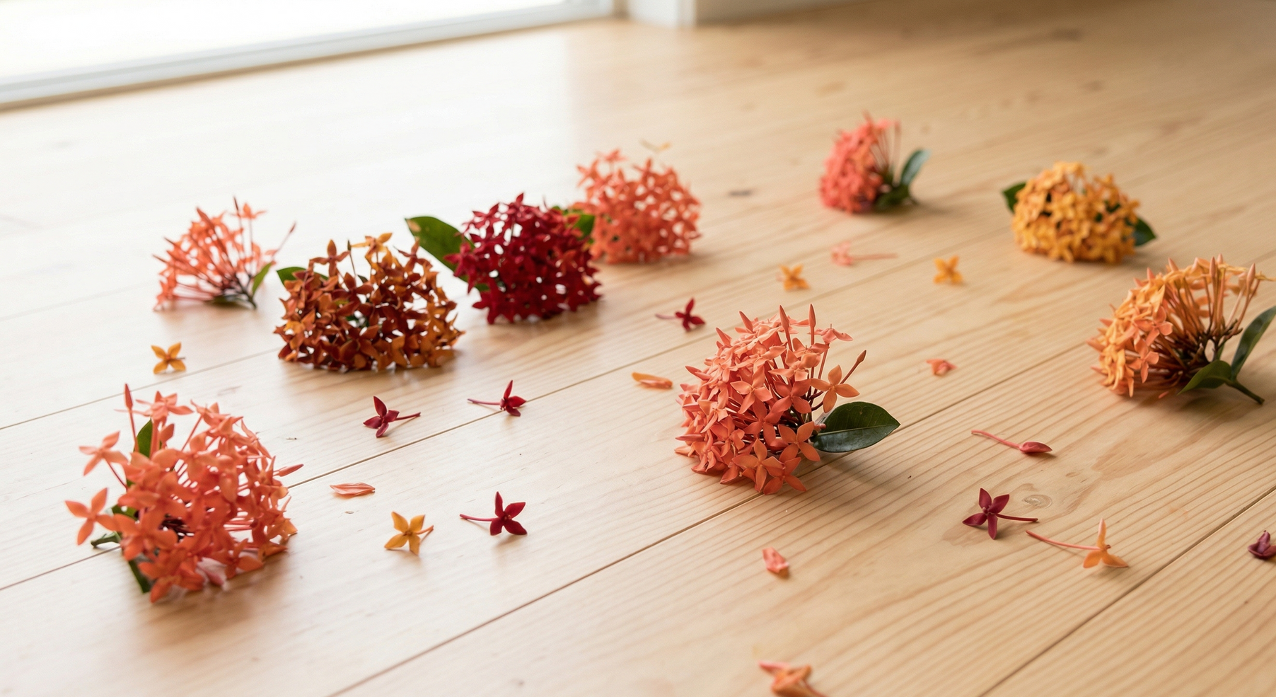 ixora flowers on studio floor in Colorado Springs
