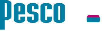 a blue and white logo for pesco on a white background