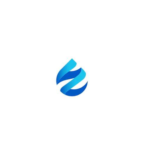 Blue abstract swirl logo on a white background