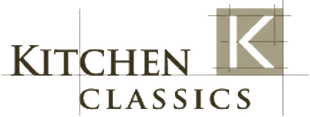 Kitchen Classics logo with beige text and a stylized white K on a tan square background