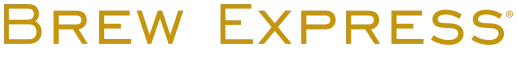 Brew Express logo in gold text on a white background