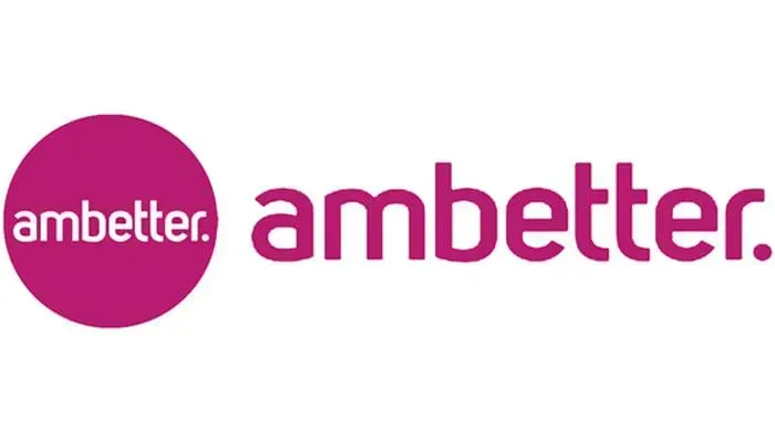 A pink and white logo for ambetter.