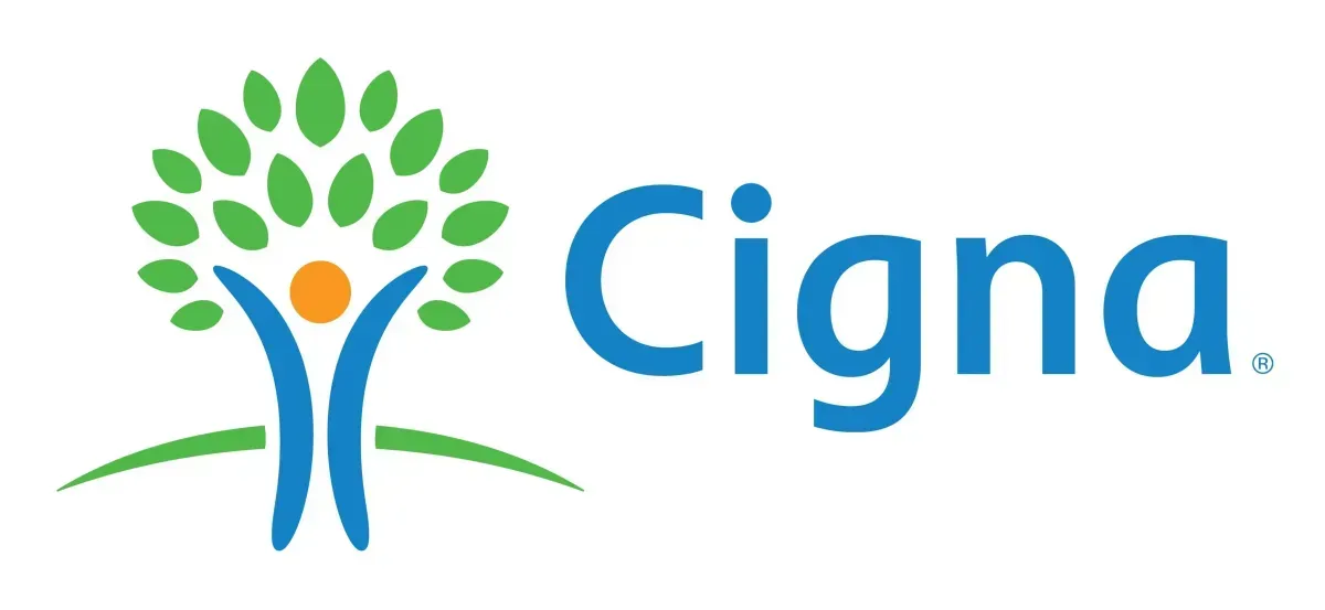 A cigna logo with a tree and a person.