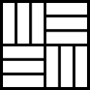 Black-and-white abstract geometric pattern of alternating horizontal and vertical bars.