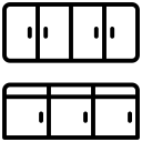Two rows of black-outlined cabinet icons, three doors each, one row above the other