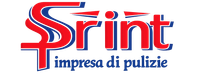 Logo Sprint impresa di abbigliamento in testo rosso e blu su sfondo bianco