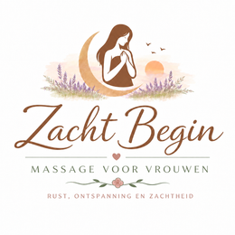 Logo for Zacht Begin massage voor moeders, with a pregnant woman, lavender, and soft beige tones