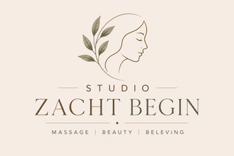 Logo voor Studio Zacht. Begin met een minimalistisch ontwerp van een gezicht en een blad, een beige achtergrond