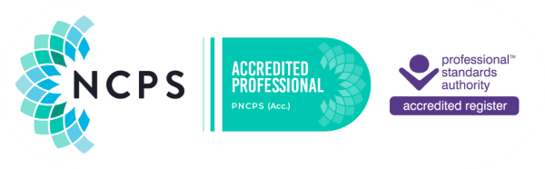 NCPS and registered therapists logos on a white background, with turquoise and purple branding
