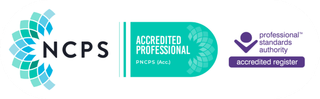 NCPS and registered therapists logos on a white background, with turquoise and purple branding