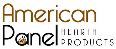 American Panel Hearth Products logo in brown and black with a flame icon in the word Panel