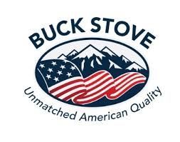 Buck Stove logo with mountains and wavy American flag, text “Unmatched American Quality”