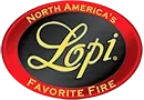 Lopi logo with red oval and yellow script, reading “North America’s Favorite Fire”