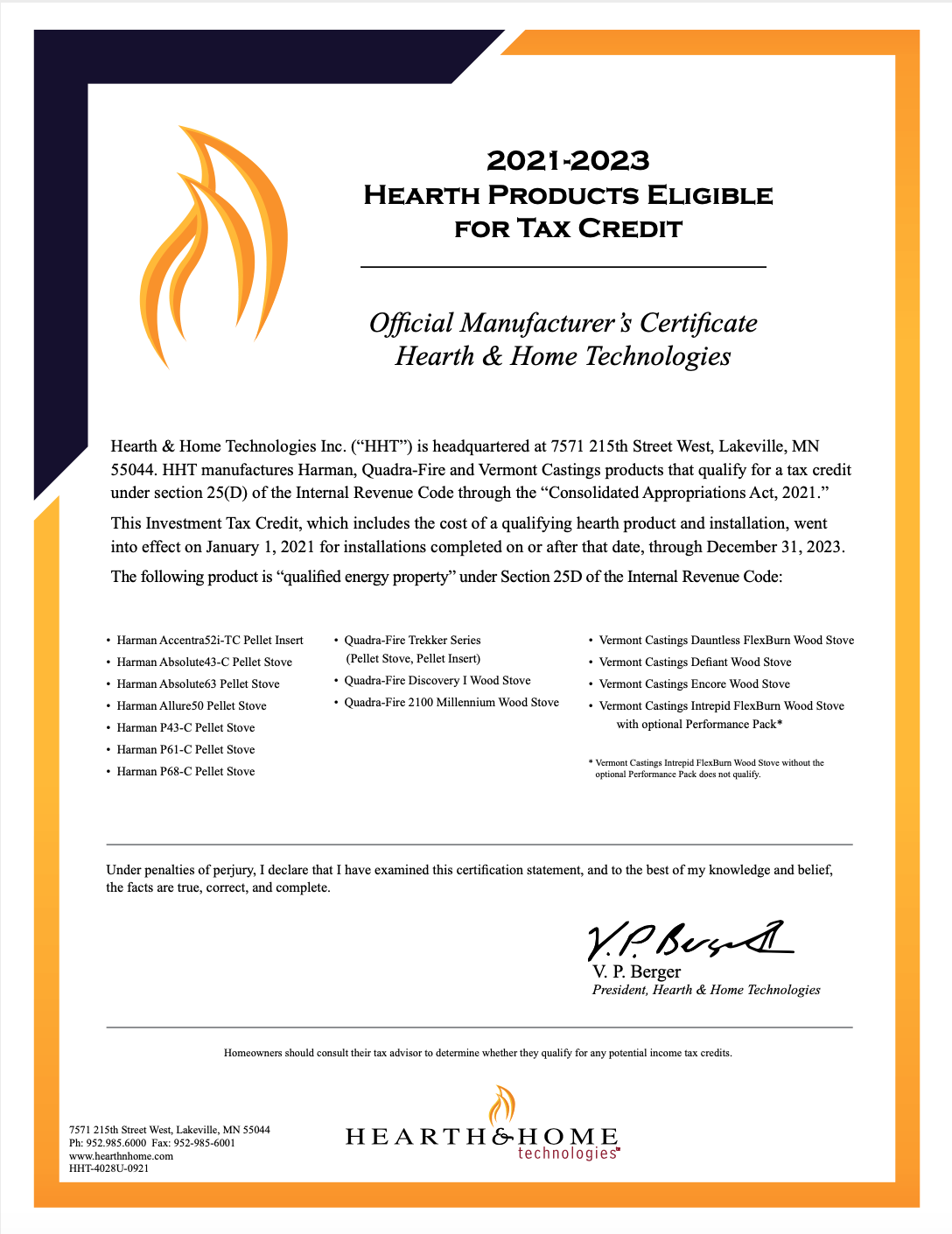 Federal tax credit certificate and qualification information for eligible biomass heating products