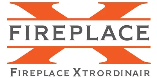 Fireplace Xtrordinair logo with orange stylized X and black text on white background