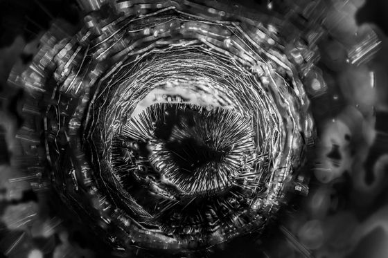 Close-up view inside a chimney flue during inspection or cleaning