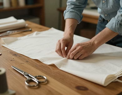 Garment being measured and prepared for professional alterations