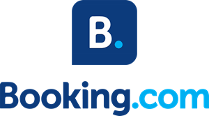 Booking.com-Logo mit blauem Symbol und weißem „B“ über blauem und türkisfarbenem Text.