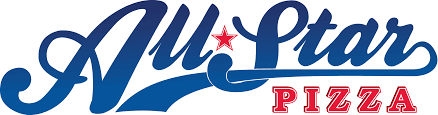 All Star Pizza logo with blue script and a red star above the