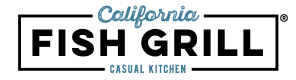 Logo for California Fish Grill, black text, blue "California", white box.