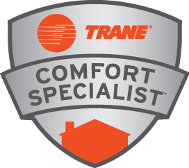 Trane Comfort Specialist logo featuring an orange circular sun-like icon.