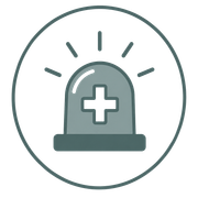 Gray emergency siren icon with a white medical cross inside a circle