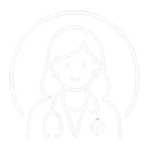 Outline of a doctor with a stethoscope inside a circular frame