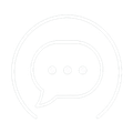 Faint outline of a chat bubble inside a circular icon on a white background