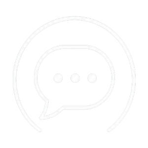 Faint outline of a chat bubble inside a circular icon on a white background