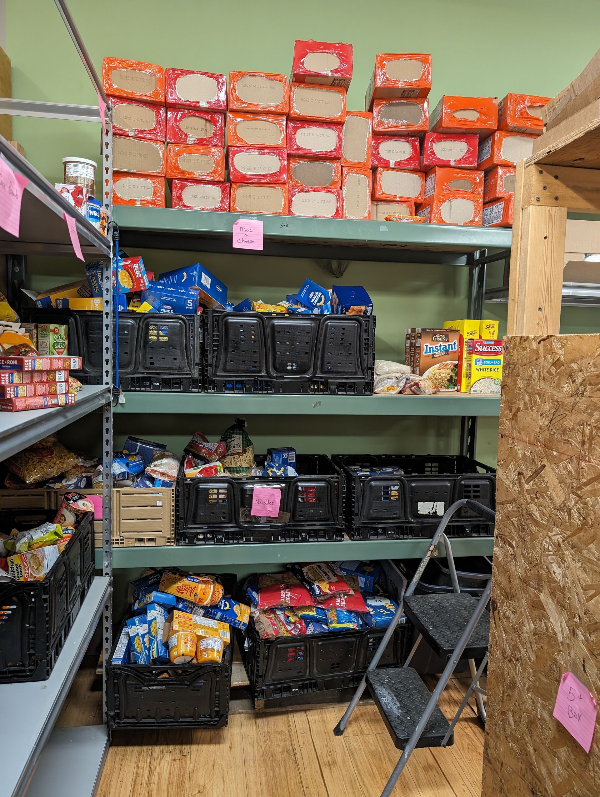 A room filled with shelves filled with lots of food.